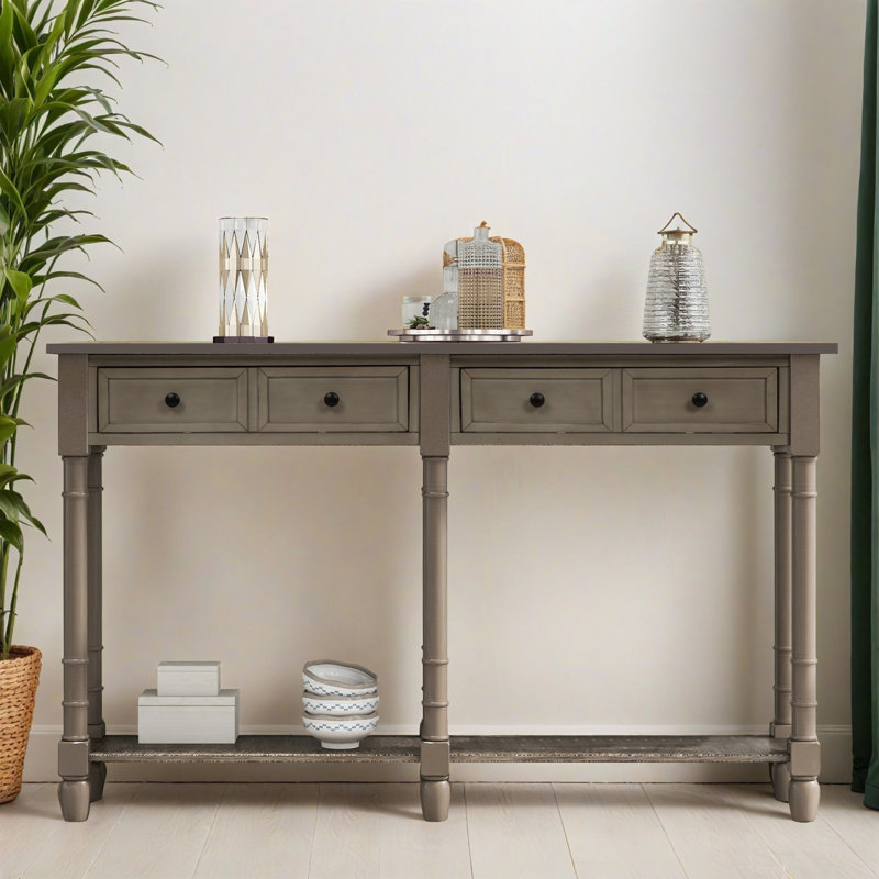 58.02" Console Table, Minimalist Entryway Table with 2 Drawers, Sofa Table with Bottom Shelf for Living Room, Hallway