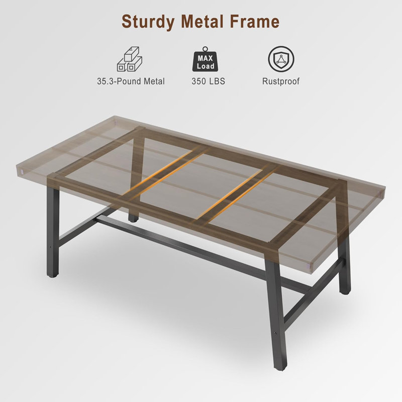 Industrial Wood Dining Table for 6–8, 70.87" Long Rectangular Table with Metal Frame, Natural Finish – Ideal for Kitchen or Dining Room