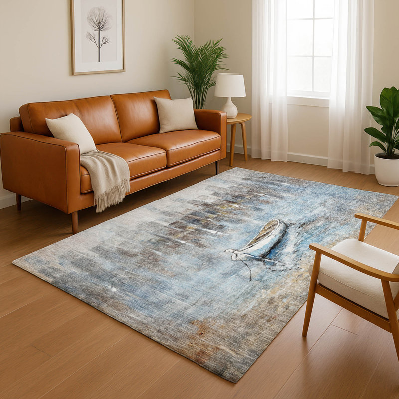 Tapis de qualité supérieure lavable à la machine Mayfield, Bleu, 9 pi x 12 pi