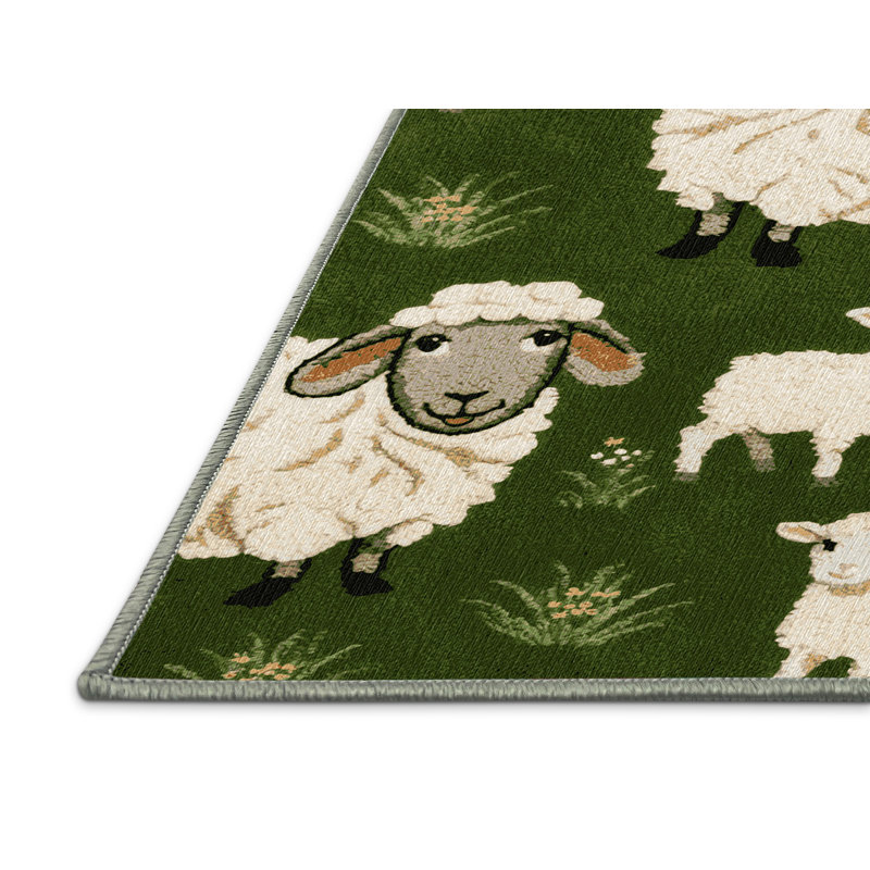  Tapis lavable avec moutons et agneaux, Rectangulaire 7 pi x 10 pi