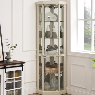Étagère de salon, blanc antique, éclairée, capacité de 150 lb, armoire lumineuse pratique, portes en verre, 63,85 lb, rangement attrayant