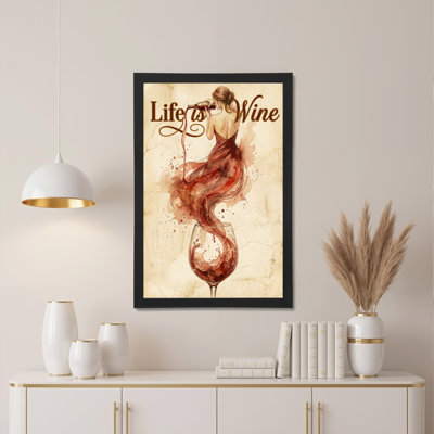Life Is Wine Woman In Red Dress Pouring Into Glass Canvas Wrapped Wall Art Oil Painting Print (Set Of 1)