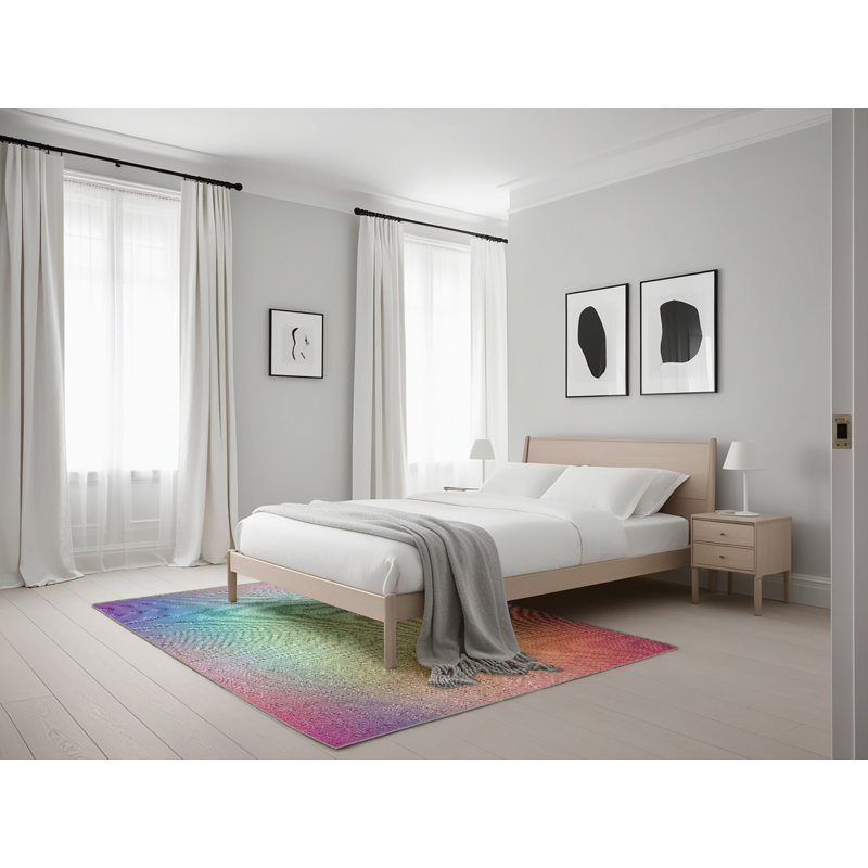 Tapis de zone jaune/rouge à motifs, Rectangle 5 pi x 7 pi