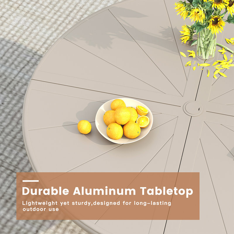Ensemble de salle à manger en aluminium pour patio avec table ronde en aluminium et 4 chaises de salle à manger pivotantes en textilène