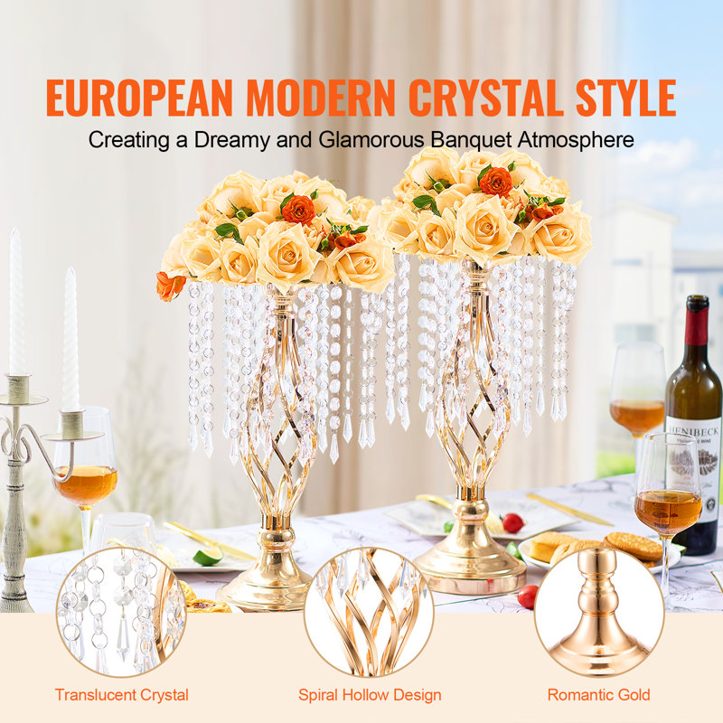 20PCS 43cm/16.9” Tall Crystal Wedding Flower Stand, Metal Wedding Centerpiece Vase, Gold Flower Holders Floral Display Rack for Tables Wedding Dinner Party, Ceremony Birthday Event Decor