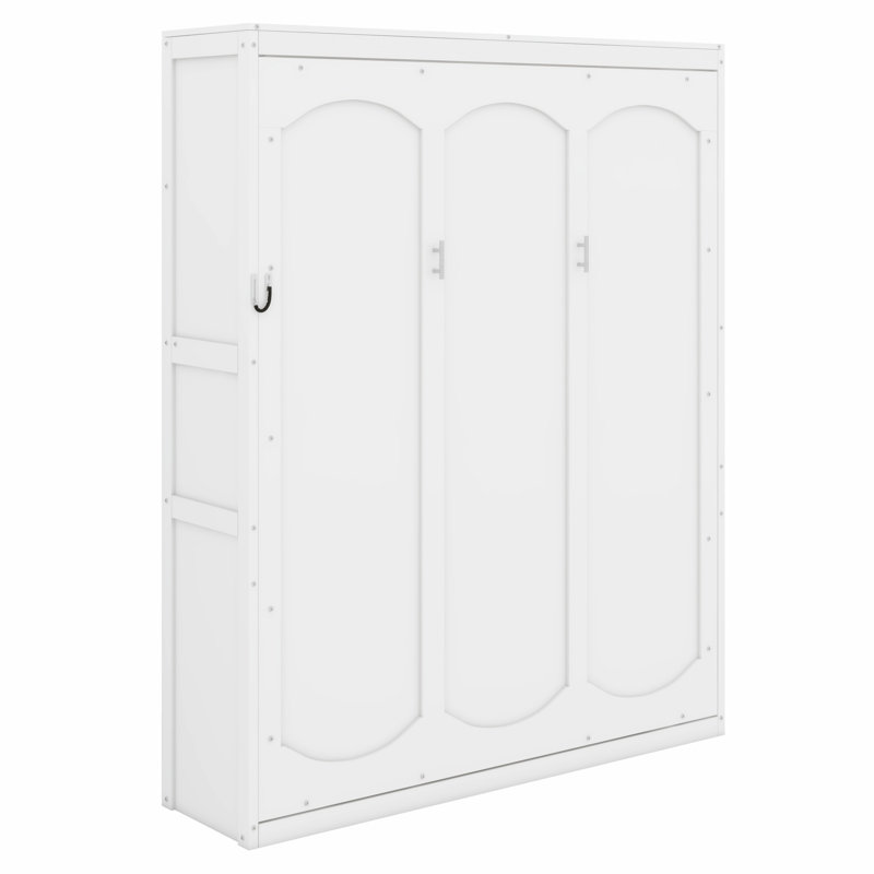 Lit escamotable robuste avec tablettes de rangement, Blanc