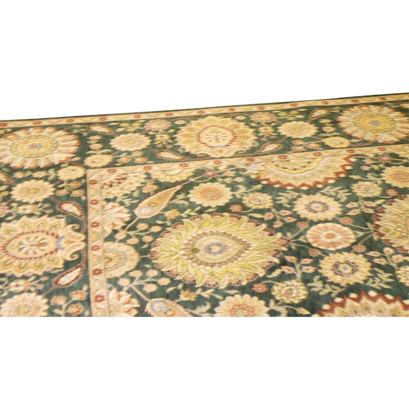 High-Quality Hand-Knotted Dark Green Area Rug