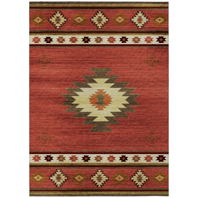 Tapis rouge / blanc / brun en polyester tissé à la machine intérieur / extérieur Binette