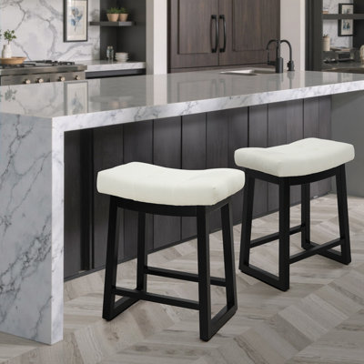 Cindina 24" Upholstered Saddle Counter Height Bar Stool with Wood Frame for Kitchen Island