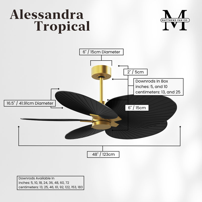 Alessandra - Five Blade Ceiling Fan, Matte Black, Brushed Brass