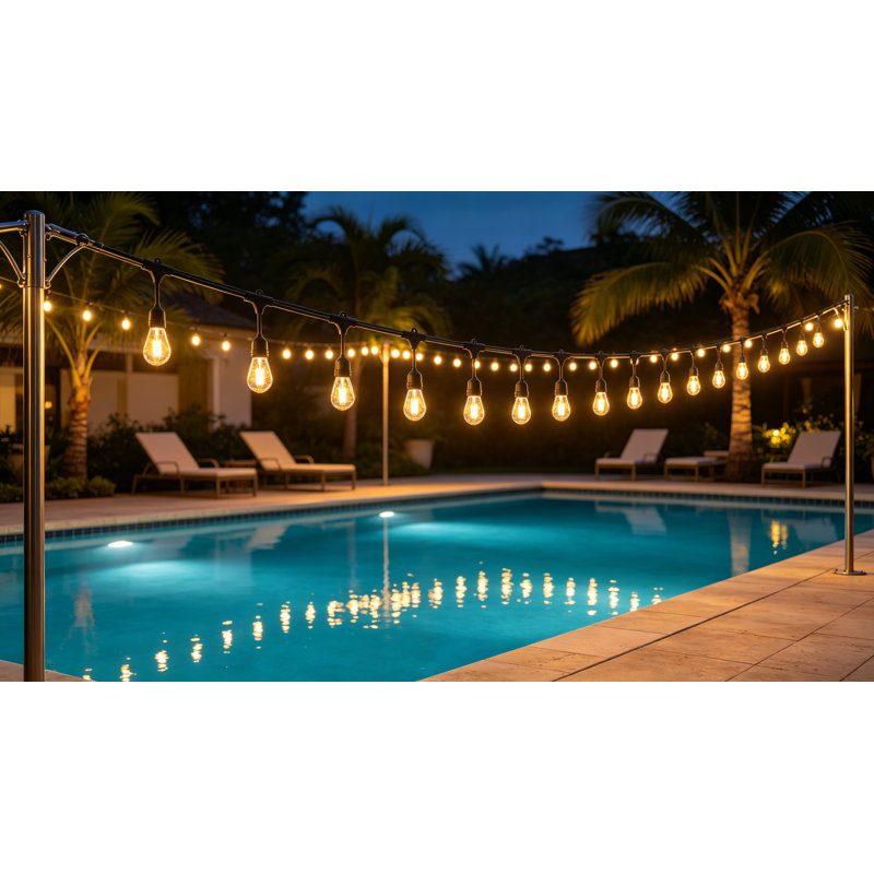 25FT Outdoor String Lights, 9 S14 LED Bulbs, IP65 Dimmable Warm White