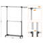 Double porte-vêtements à roulettes pour suspendre les vêtements, organisateur de vêtements à roulettes, organisateur de vêtements en métal avec roues verrouillables, extensible, noir