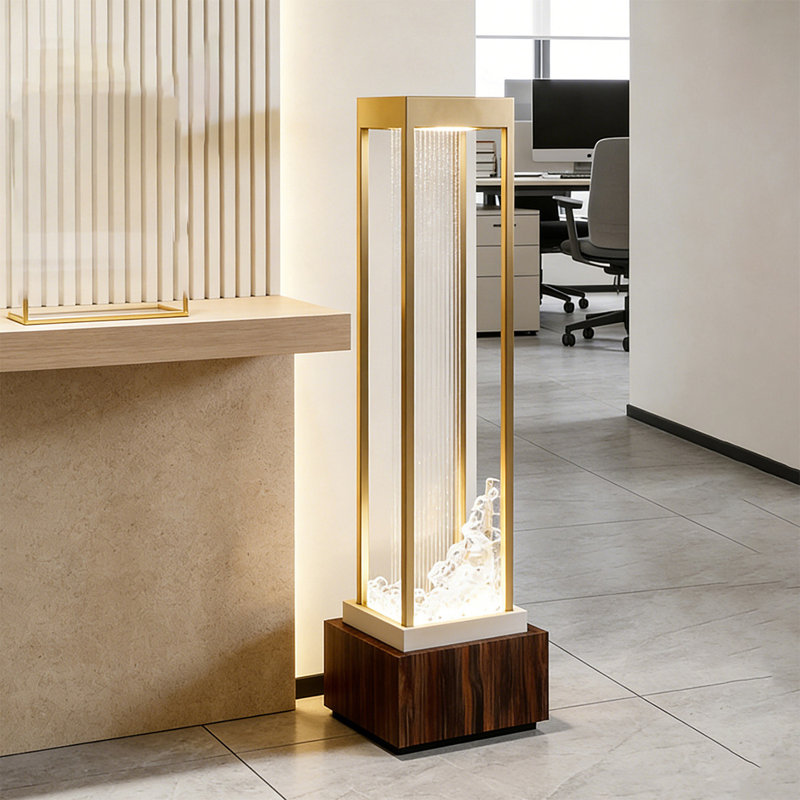 Fontaine d'eau autoportante de style zen chinois, dorée et marron, pour salon