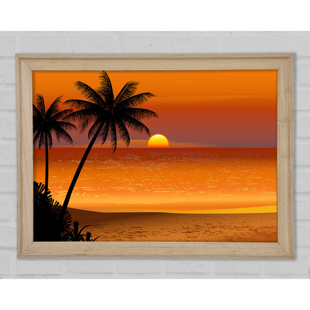 Gerahmtes Leinwandbild Orange Palm Tree Sun