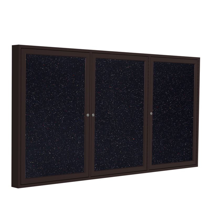 Babillard en caoutchouc recyclé avec cadre en satin 3 portes Ghent, Confetti, H 4 pi x l 8 pi, Bronze