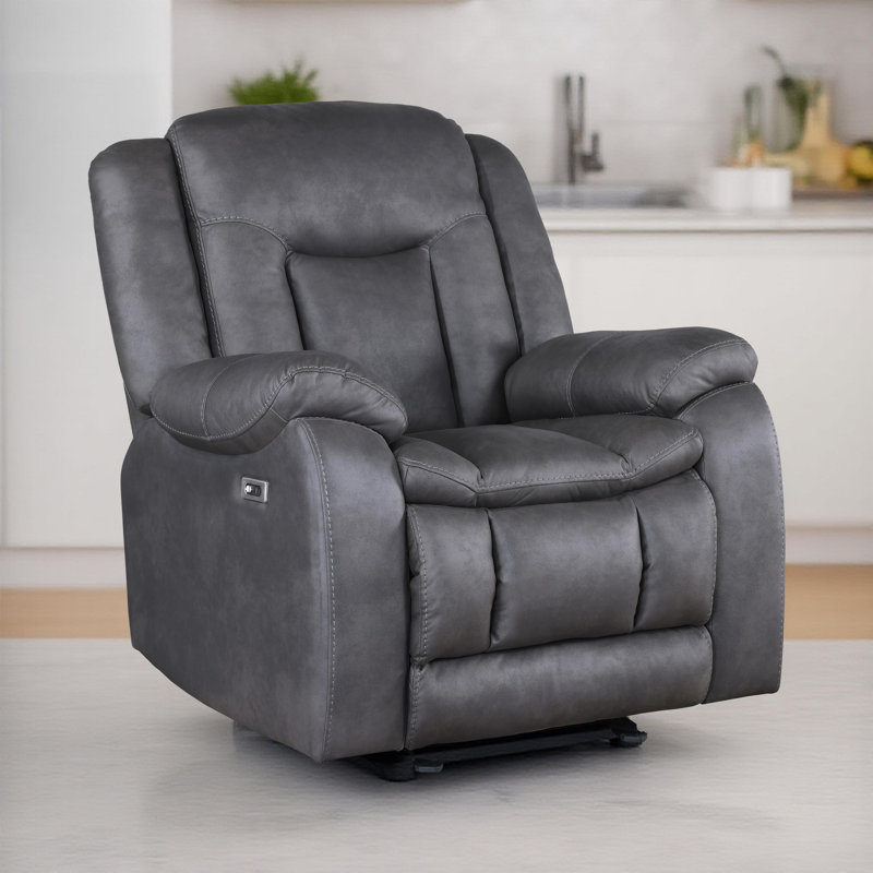 Fauteuil inclinable Olaf, similicuir moelleux, Gris, Manuel - Bouton-poussoir
