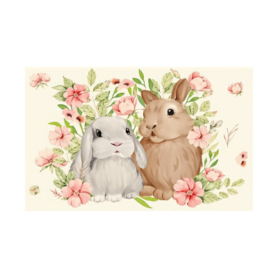 Watercolor Floral Bunny 60 x 120 in Tablecloth Scalloped Edged, Breakfast Nook Lawn Space
