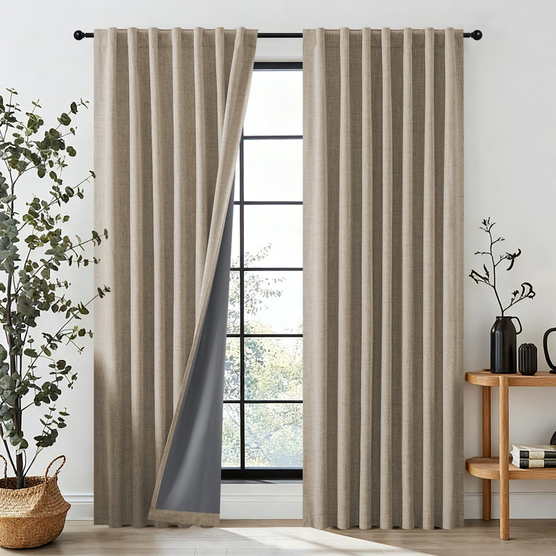 Thermal Insulated Faux Linen Textured 100% Blackout Curtains for Bedroom Rod Pocket & Back Tabs (Set of 2), 52" W x 96" L