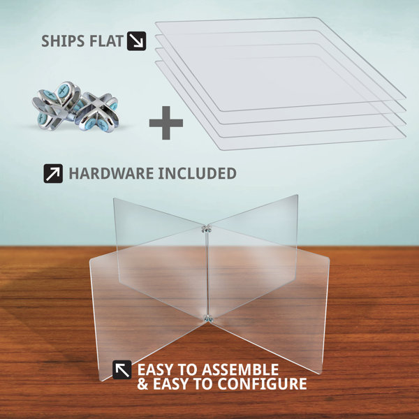 Clear Acrylic 4-Way Divider Shield for Table Overall Size: 63.5 Wide x 23.5 High Azar Displays