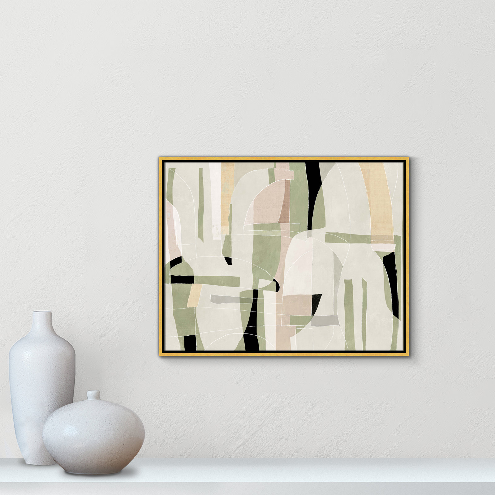 Sunny Barcelona - Floater Frame Canvas, 29.5" W x 23.5" H, Gold