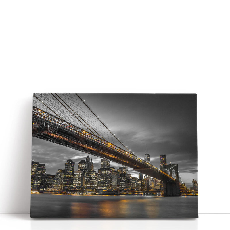 «Brooklyn Bridge And Lower Manhattan Skyline At Dusk», reproduction d'art sur toile, H 45 po x l 60 po