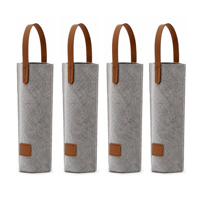 Paquet de 4 sacs de vin en feutre, sacs fourre-tout à vin avec poignée, sacs-cadeaux réutilisables pour bouteilles de vin pour Noël, anniversaire, mariage, action de grâce, cadeaux pour amateurs de vin, gris