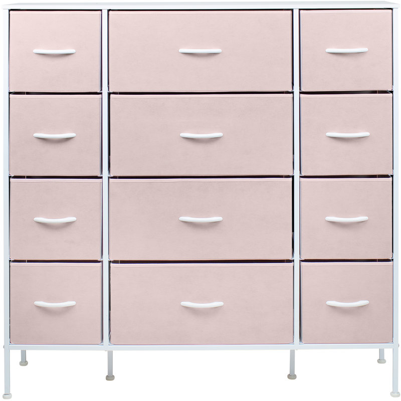 Sorbus 12 Drawers Dresser with Steel Frame and Wood Top, Pink