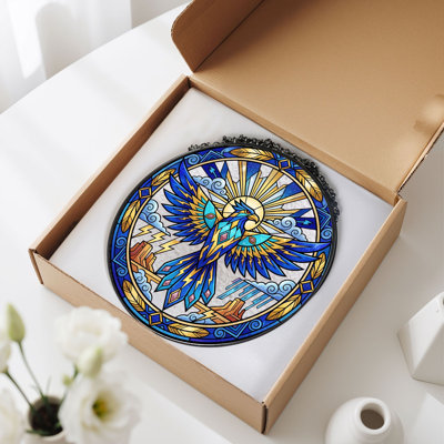 Thunderbird Sun Stained Glass Window Panel，12"H