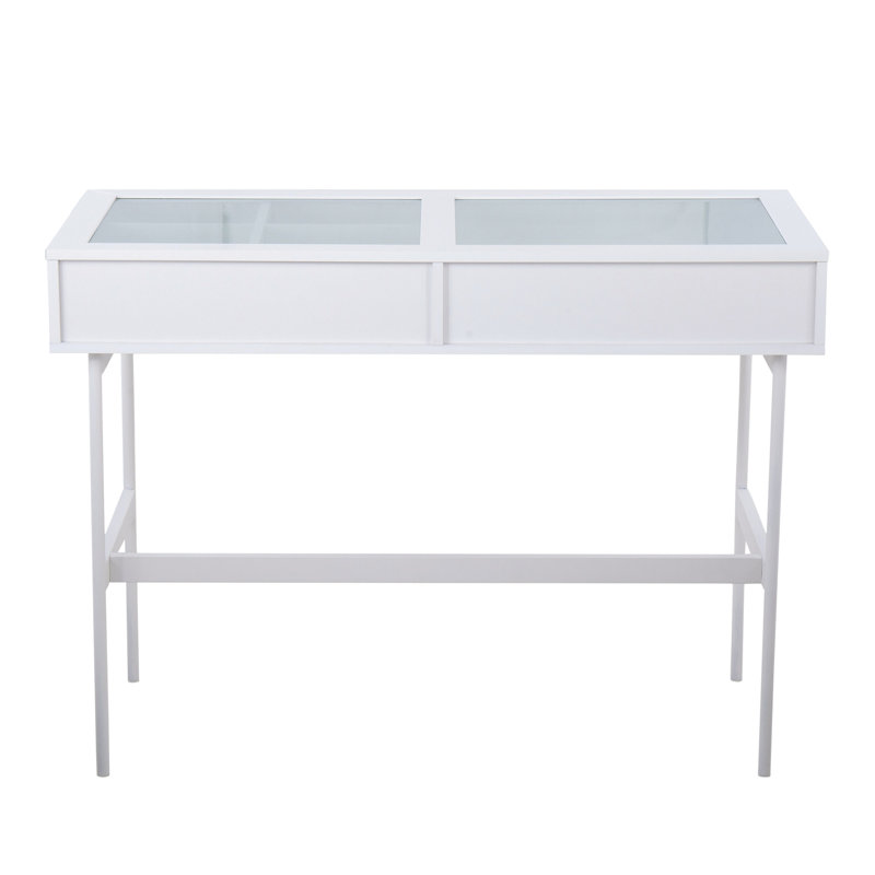 Emery Contemporary Console Table, Steel, and Glass Top by LumiSource, White