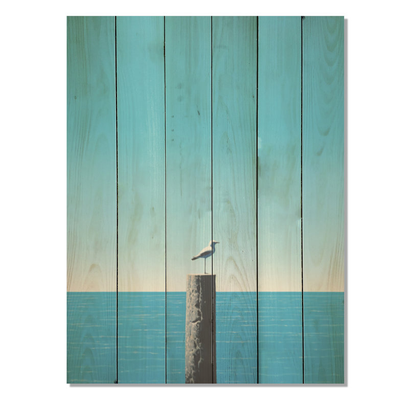 Mouette, silence, minimalisme, horizon, bois de mer, art mural sur bois de pin naturel, H 32 po x l 24 po