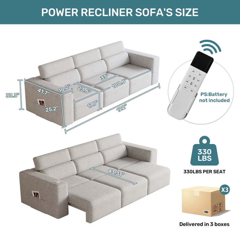 Canapé inclinable électrique moderne avec charge sans fil et éclairage ambiant