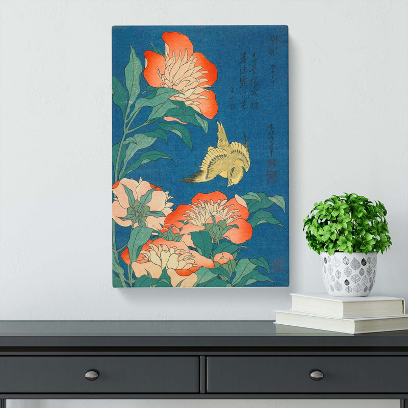 Canary And Peony by Katsushika Hokusai - Wrapped Canvas Painting, 50cm H x 35cm W x 3cm D