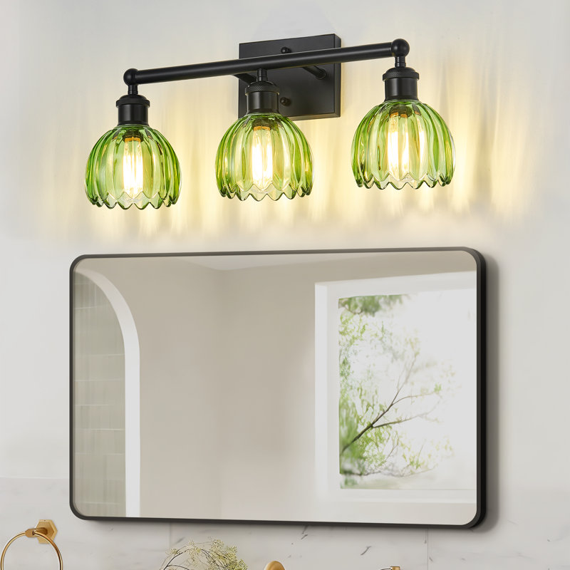 Luminaire de meuble-lavabo moderne avec abat-jour en verre E26, Noir mat, 3, Vert