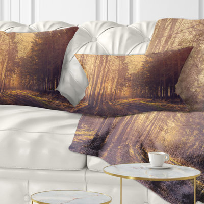 Pine Tree Forest by Road - Landscape Printed Pillow