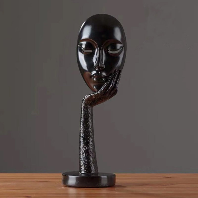 Adsett Face Sculpture, Black, 37cm H x 11.5cm W x 11.5cm D