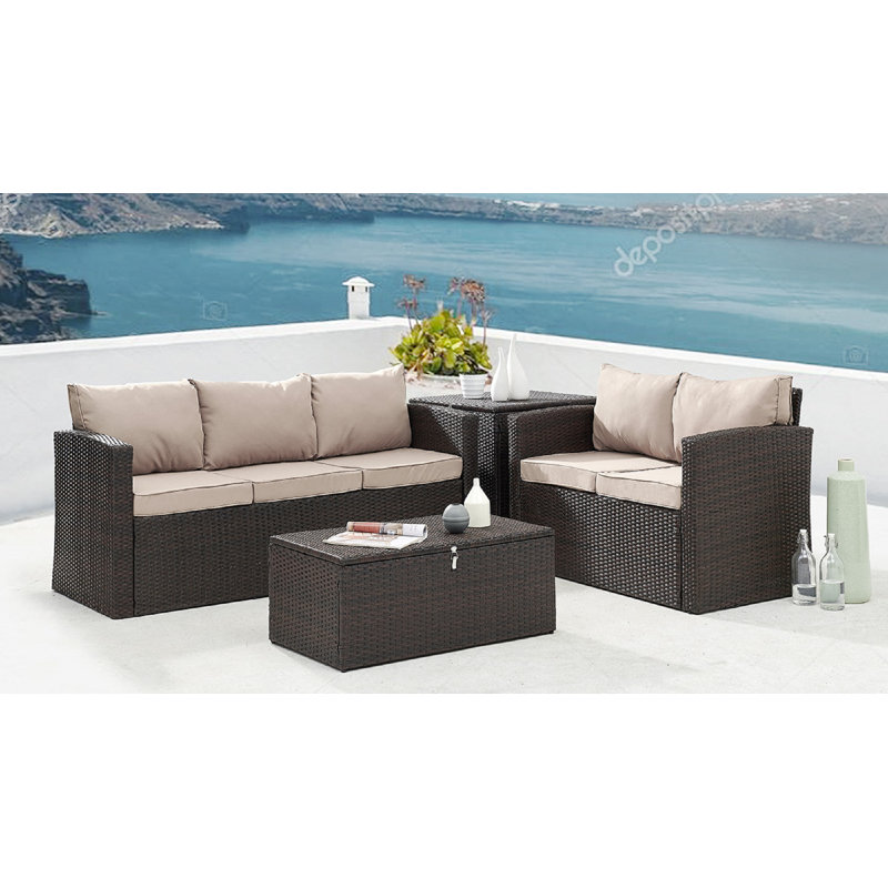 Anley 5 - Person Seating Group with Cushions, Brown, Beige
