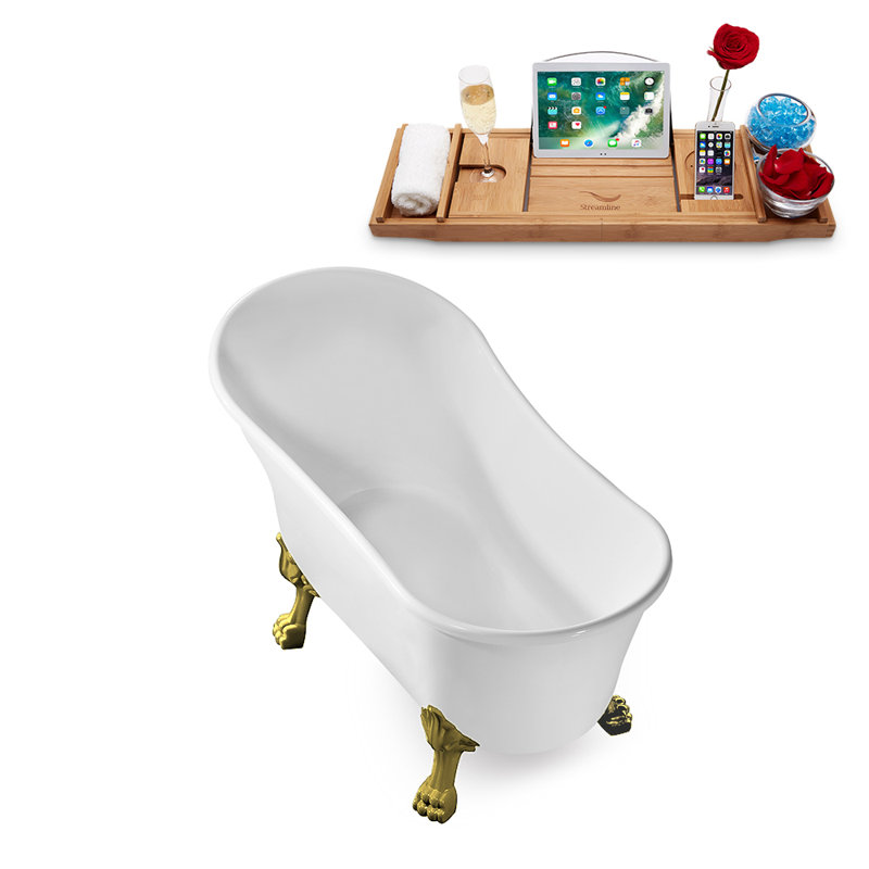 1399.5mm x 680.7mm Freestanding Soaking Acrylic Bathtub, Matte Black, Brushed Gold