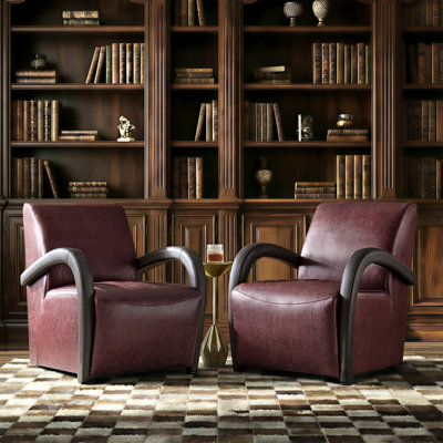 Peru 26.5"W Modern Napa Full Top Grain Genuine Leather Armchair with Unique Arms
