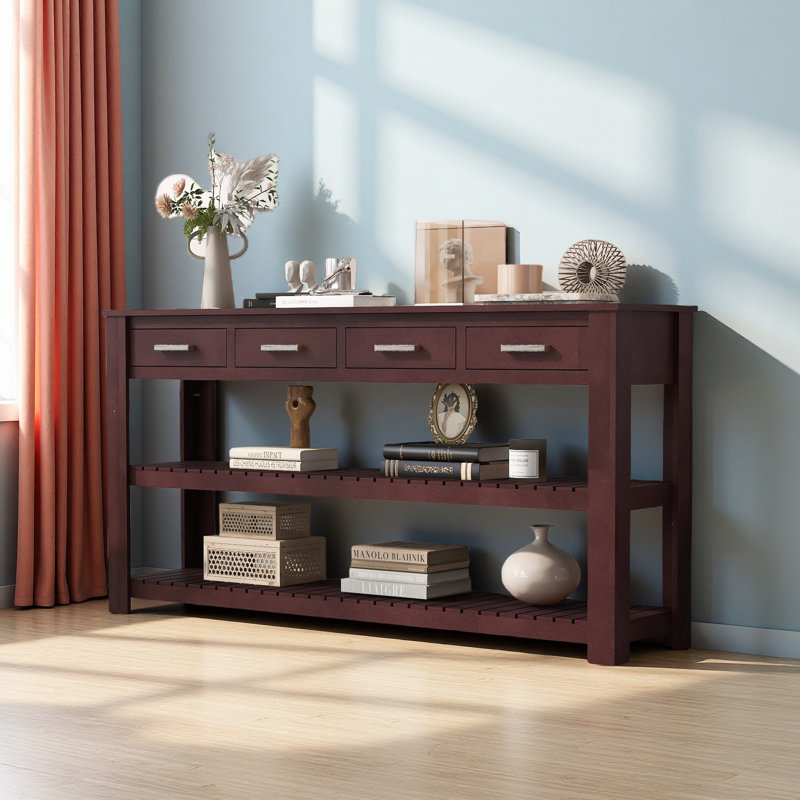 Élégante console d'entrée avec 4 tiroirs et 2 tablettes, convenant aux vestibules et au salon