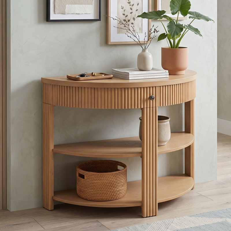 Console avec tiroir et deux tablettes, Naturel