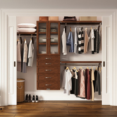 Système d'organisation en bois massif avec 5 tiroirs et portes en verre châtaignier John Louis Home