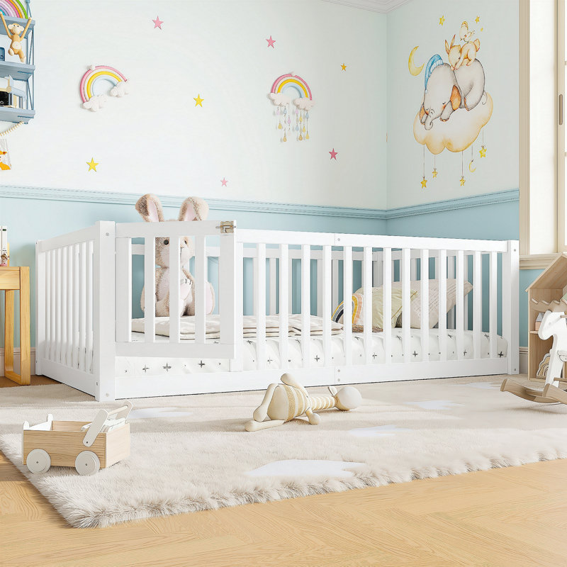 Lit simple avec garde-corps et porte pour enfants, blanc, Twin, White