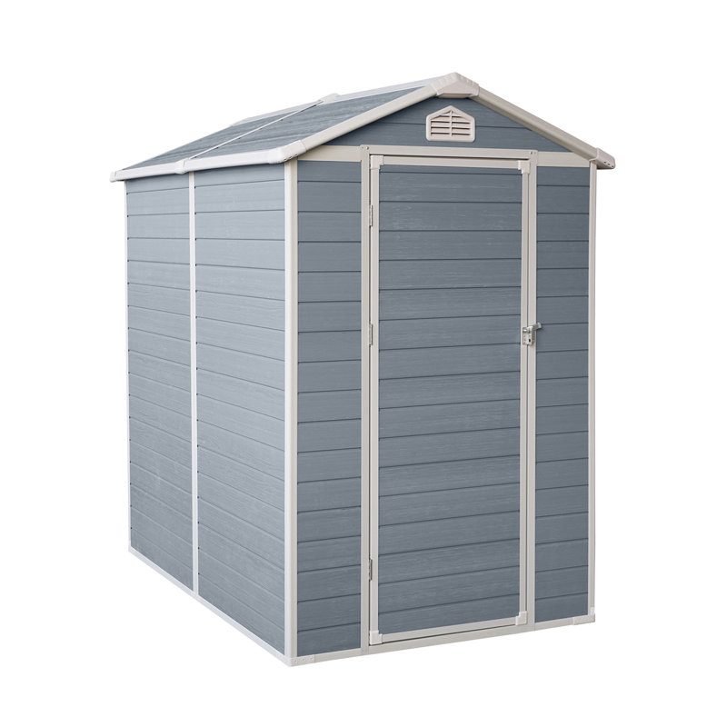 Remise de rangement extérieure en résine 4X6ft avec plancher et portes verrouillables pour patio, cour, pelouse