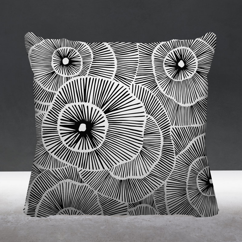 Coussin intérieur / extérieur Abstract Floral Burst, L 19 po x H 19 po, Noir