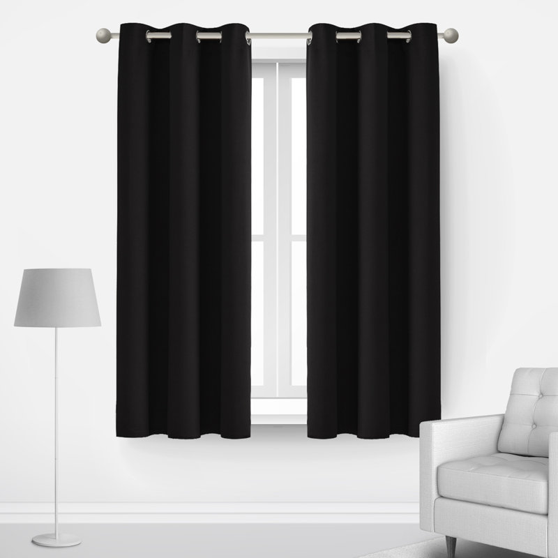 Lompoc Room Darkening Grommet Curtain Panels, Black, 42" W x 45" L