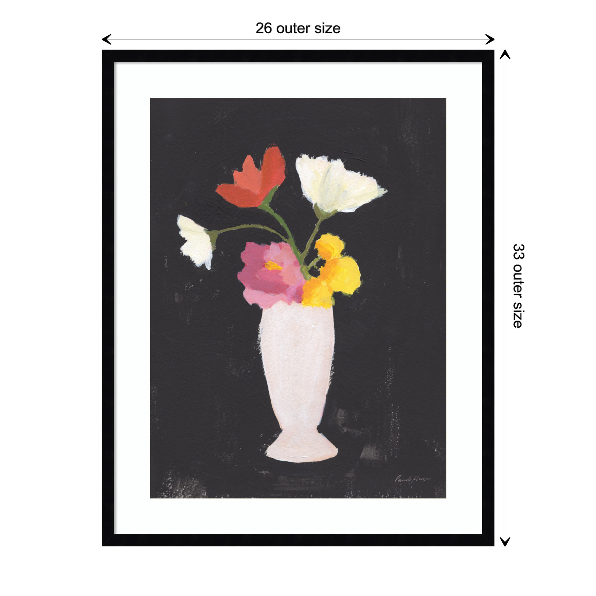Floral On Black I Framed On Paper by Archbell Print, Black, 33" H x 26" W x 1" D