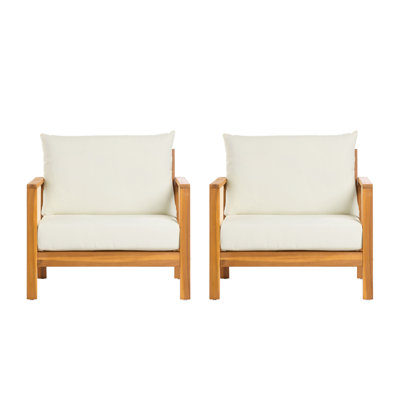 Fauteuil club d'extérieur (ensemble de 2), structure en bois d'acacia avec accents textilène, coussins hydrofuges pour patio / cour arrière / terrasse