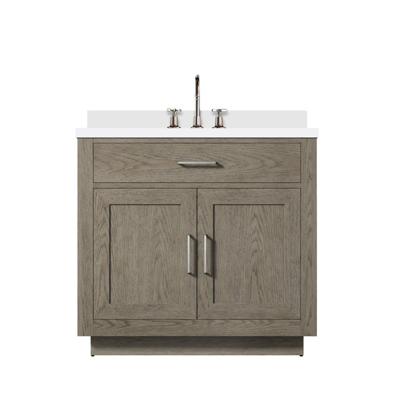Ensemble de meuble-lavabo simple avec comptoir en quartz et robinet, Gris