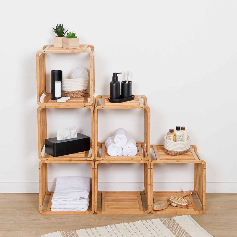 Smart Kube Bamboo Cube Storage, 13" Stackable Shelf Organizer, Natural