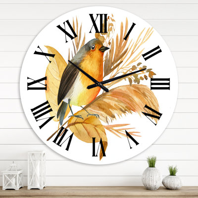 Robin des bois et fleurs d'automne - Horloge murale traditionnelle